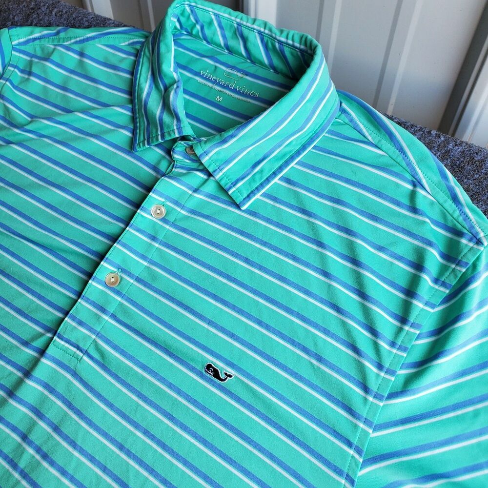 Vineyard Vines Men’s Medium Blue Striped Sankaty Performance Polo Kennedy Stripe